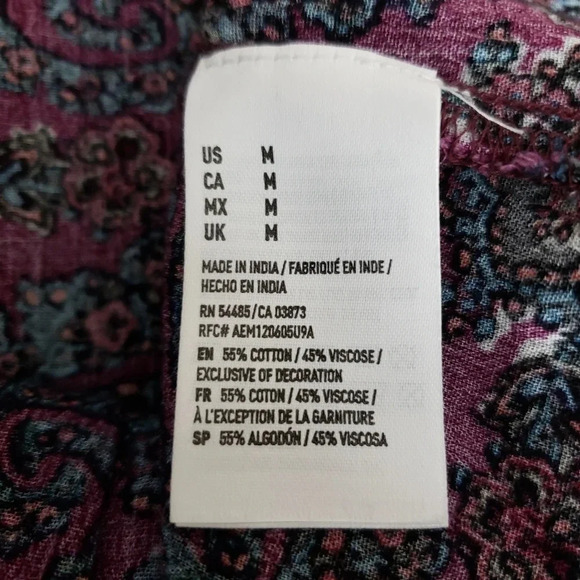 American Eagle Shift Peasant Dress Purple Paisley Keyhole Neck 3/4 Sleeve Boho - Picture 8 of 9